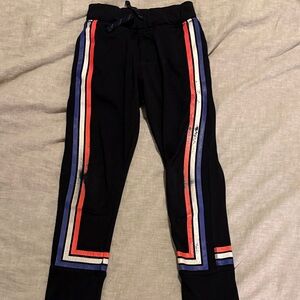 Stylish Kids Black Track Pants with Red and Blue Stripes